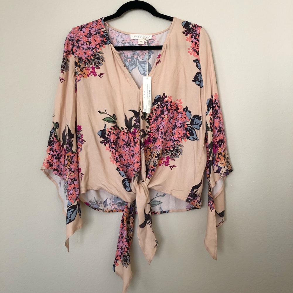 Boho blouse with tie front and kimono sleeves- NWT